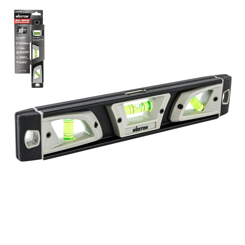 NIVEL TORPEDO MAGNETICO DE ALUMINIO 10" (CAJA C/10 PZAS - PRECIO X PIEZA)