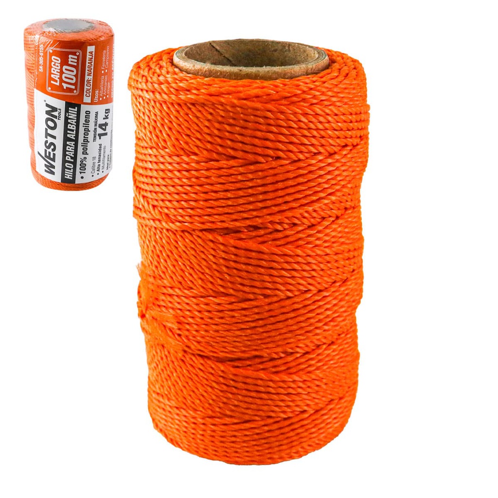 HILO PARA ALBAÑIL DE POLIPROPILENO CAL. 18 NARANJA MED 100M