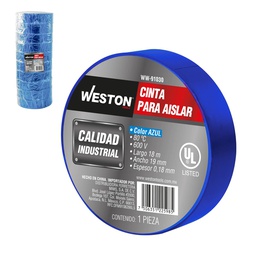 [WW-91030] CINTA PARA AISLAR 18 m X 19 mm COLOR AZUL (10 PIEZAS)