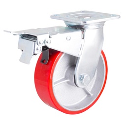 [Y-1042-150] RODAJA FIERRO VACIADO C/PU ROJO C/FRENO TOTAL 6 X 2"