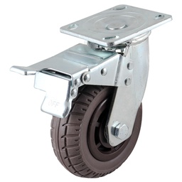 [Y-2040-200] RODAJA DE HULE CAFE USO RUDO GIRATORIA C/FRENO 8" (200X50MM)