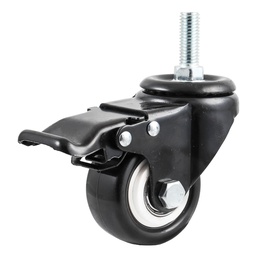 [Y-2042-40] RODAJA DE PVC NEGRO GIRATORIA C/FRENO C/ESPIGA ROSCADA 1-1/2" (40X22MM)