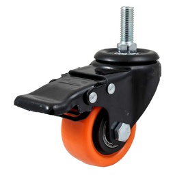 [Y-5050-065] RODAJA NARANJA PU GIR. C/FRENO Y ESPIGA ROSCADA 2-1/2"