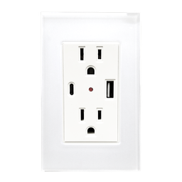 [8842960] CONTACTO DOBLE ATERRIZADO CON ENTRADAS USB TIPO A Y C CON PLACA DE ACRILICO BLANCA 72mm