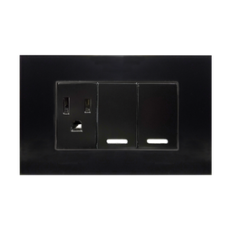 [8843945] APAGADOR DOBLE Y CONTACTO  DE 24MM CON PLACA DE ACRILICO NEGRO