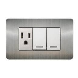 [8841945] APAGADOR DOBLE Y CONTACTO CON PLACA DE ACERO INOXIDABLE 24 MM