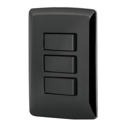 [47595] Placa armada 3 interruptores sencillos,negro, linea Italiana