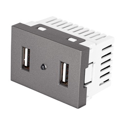 [47829] Toma 2 puertos USB acero inox de 1.5 modulos, linea Lisboa