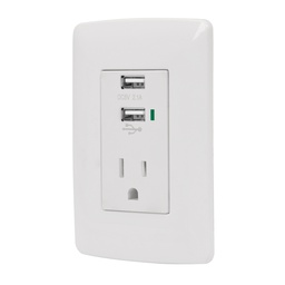 [48065] Contacto aterrizado + 2 puertos USB, blanco, linea Italiana