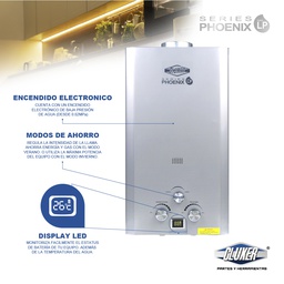 [Boiler de Paso Series Phoenix, Gas Natural o LP Marca CLUXER GAS NATURAL 12 LITROS POR MINUTO] GAS NATURAL 12 LITROS POR MINUTO
