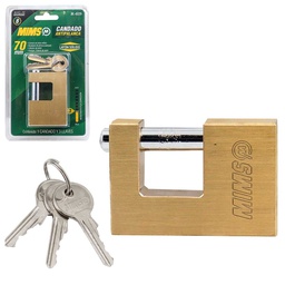 [BL-0230] CANDADO ANTIPALANCA DE LATON SOLIDO 80MM C/3LLAVES (CAJA C/6 PZAS - PRECIO X PIEZA)