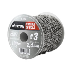 [D-575] CADENA DE BOLA COBRE NIQUELADA #3 2.4MM ROLLO 100M