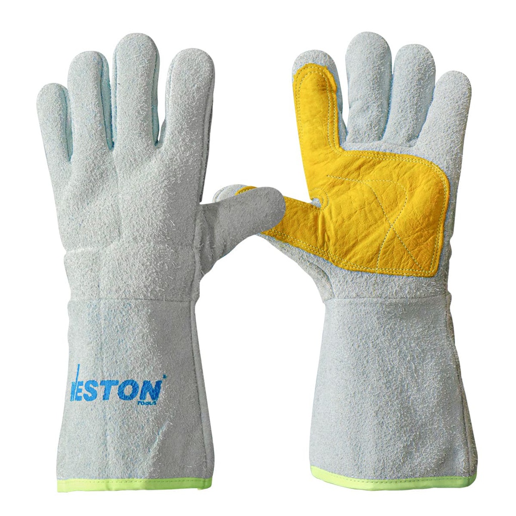 GUANTE SOLDADOR GRIS C/ REFUERZO DE PIEL EN PALMA, HILO KEVLAR (Precio x par - Empaque c/25 pares)