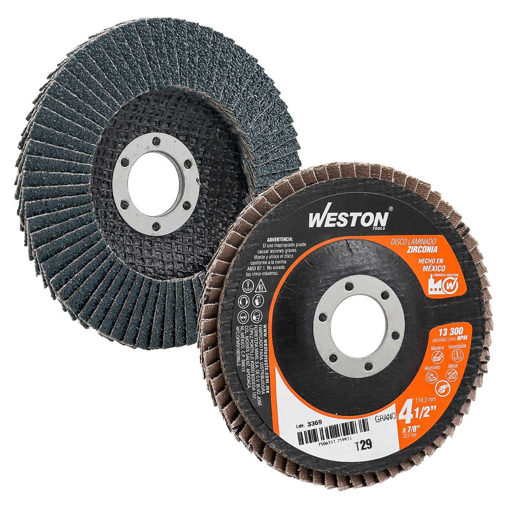 DISCO LAMINADO ZIRCONIO 4-1/2X7/8" G80 (Empaque c/10 pzas)