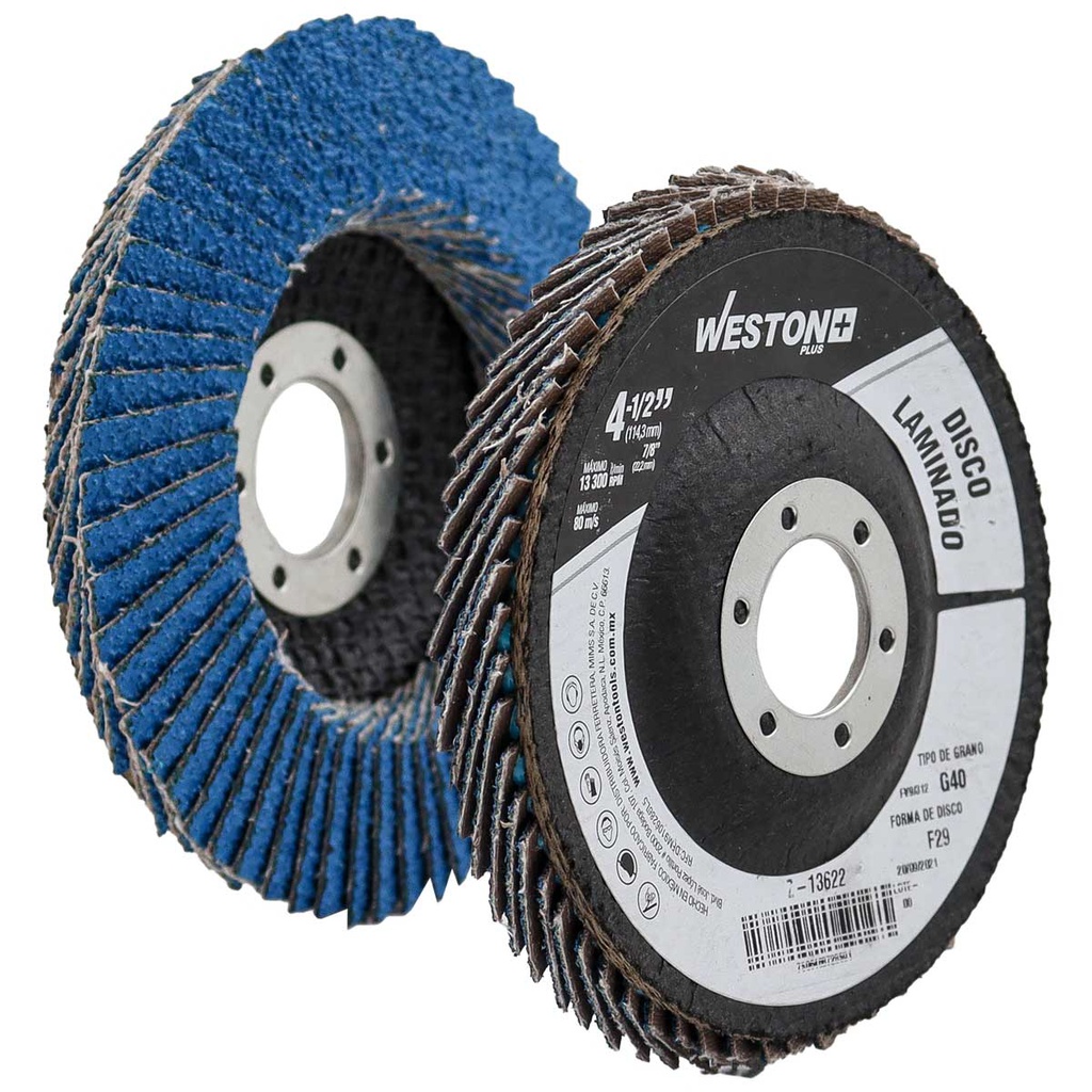 DISCO LAMINADO ZIRCONIO 4-1/2" G40 WP AZUL (Precio x pieza - Empaque c/10 pzas)