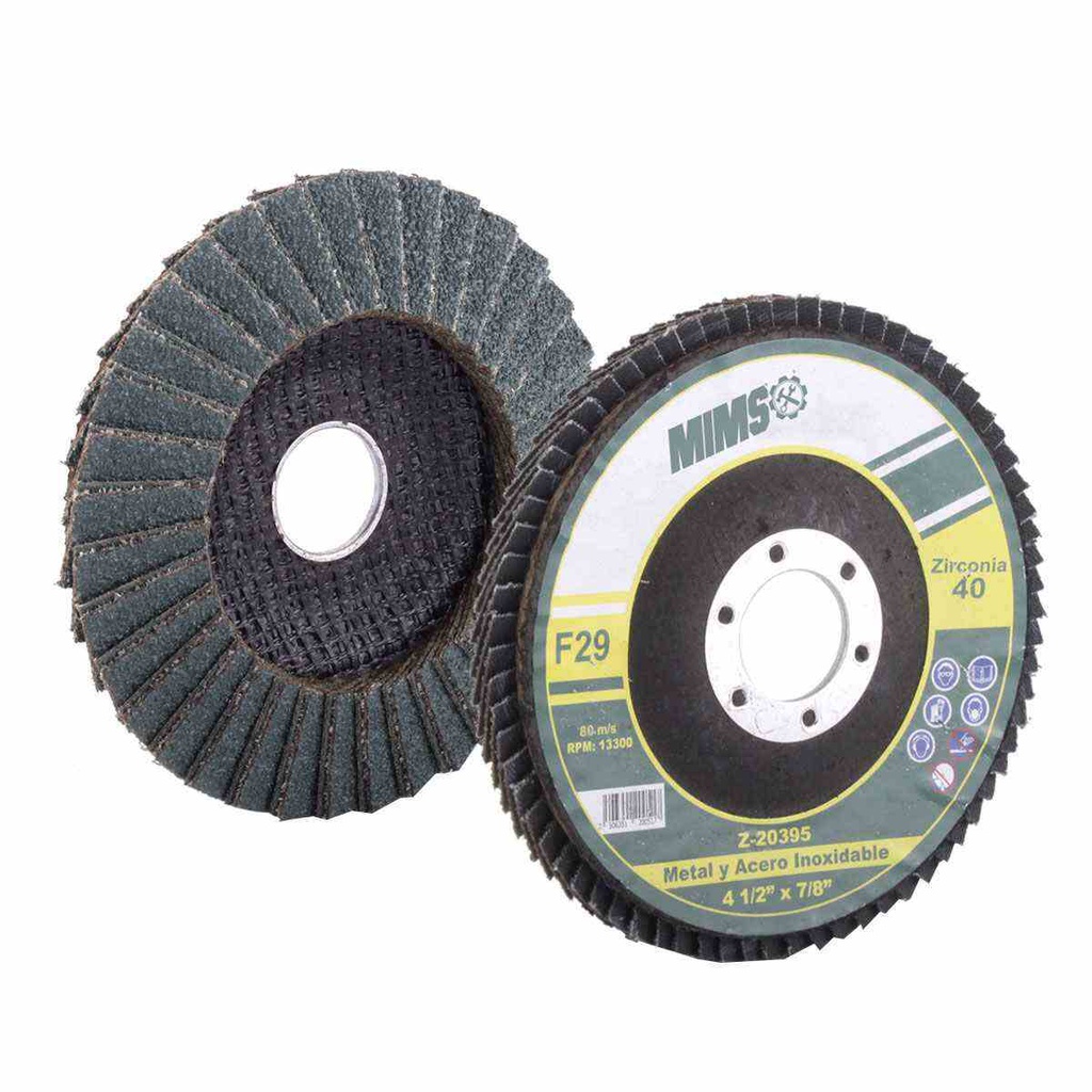 DISCO LAMINADO ZIRCONIA MIMS (Z40) 4-1/2" X 7/8" T29 (Precio x pieza - Empaque c/10 pzas)