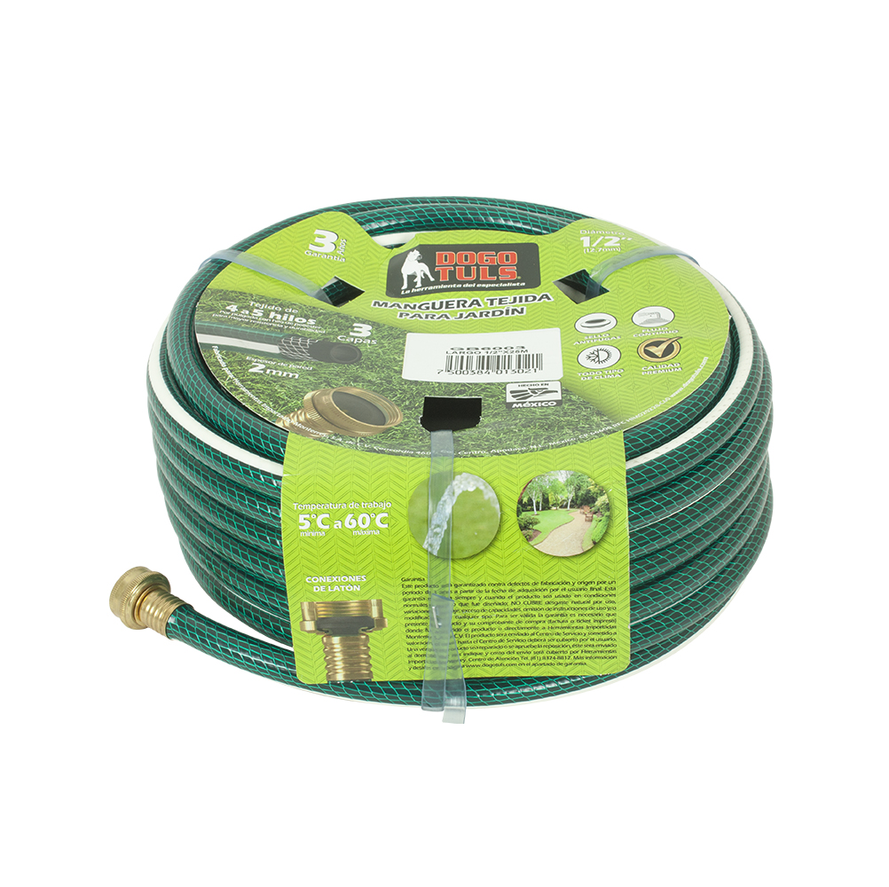 MANGUERA JARDIN TEJIDA 3 CAPAS 1/2"X20M