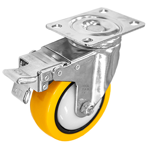 RODAJA PU AMARILLO CROMADA GIRA/FRENO 4"