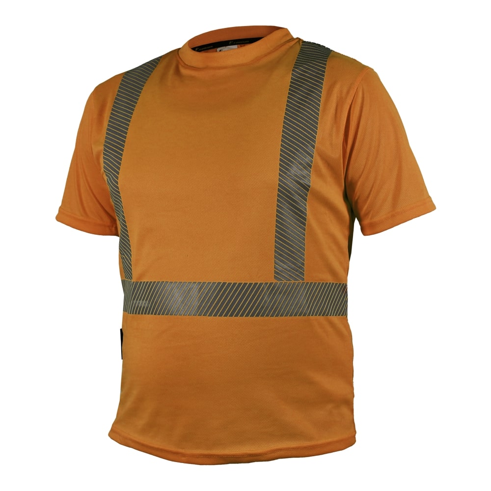 CAMISA ECOFRIENDLY CUELLO REDONDO ANARANJADA C/REFLEJANTE T 2XG.