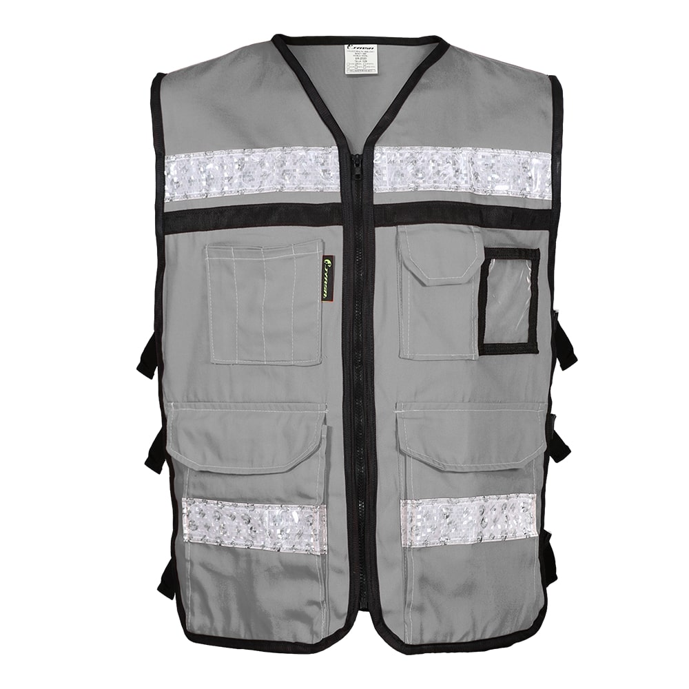 CHALECO RESCATISTA ABIERTO GRIS 100% ALGODON CON REFLEJANTE TALLA XG