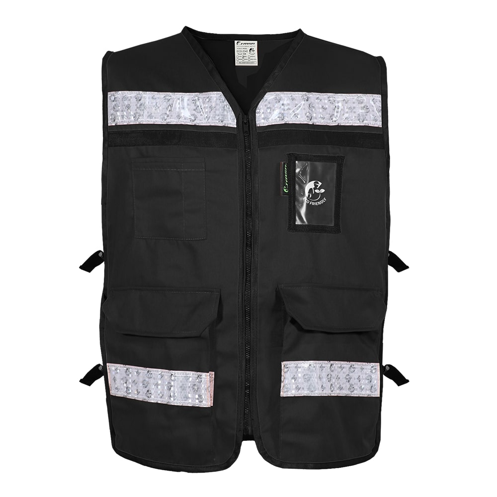 CHALECO RESCATISTA ABIERTO NEGRO ALGODON/POLIESTER CON REFLEJANTE TALLA XG