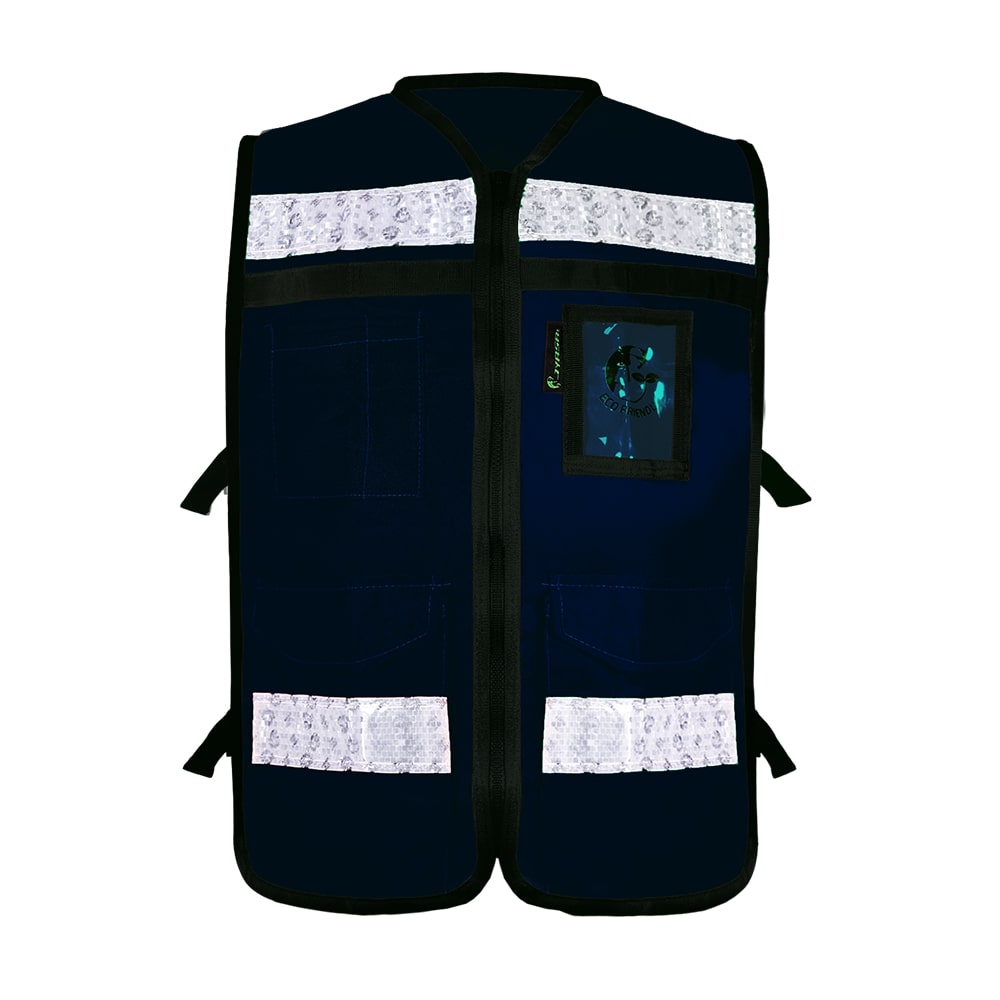 CHALECO AZUL ABIERTO TIPO RESCATISTA LIGERO CON BOLSA TRASERA CLASE II TALLA MD
