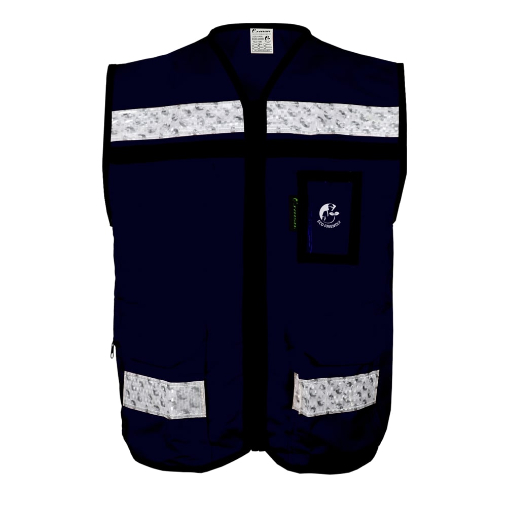 CHALECO AZUL CERRADO TIPO RESCATISTA LIGERO CON BOLSA TRASERA CLASE II TALLA GD