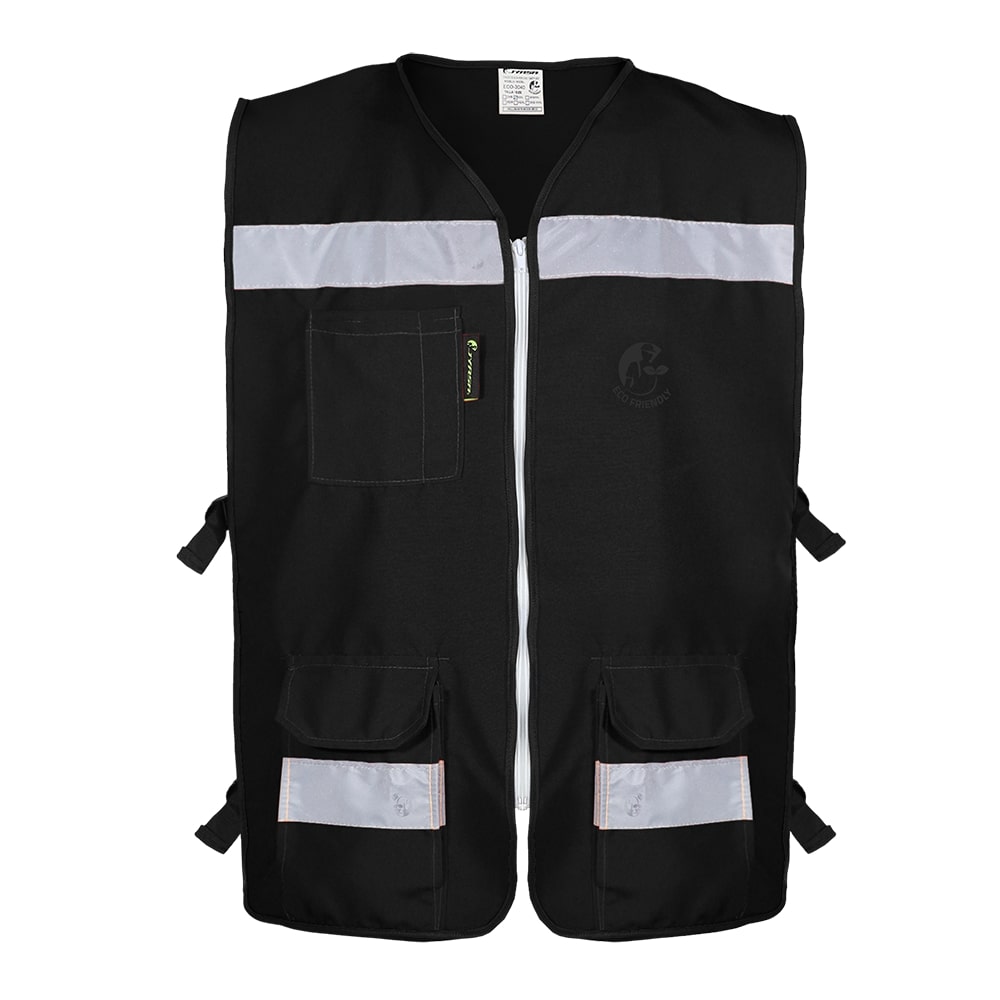 CHALECO RESCATISTA ABIERTO NEGRO ALGODON/POLIESTER CON REFLEJANTE TALLA XG
