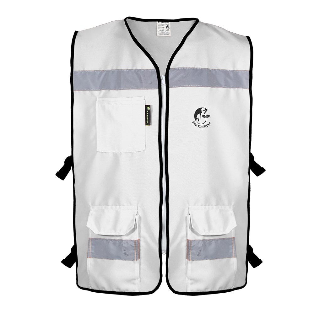 CHALECO RESCATISTA ABIERTO BLANCO ALGODON/POLIESTER CON REFLEJANTE TALLA 2XG