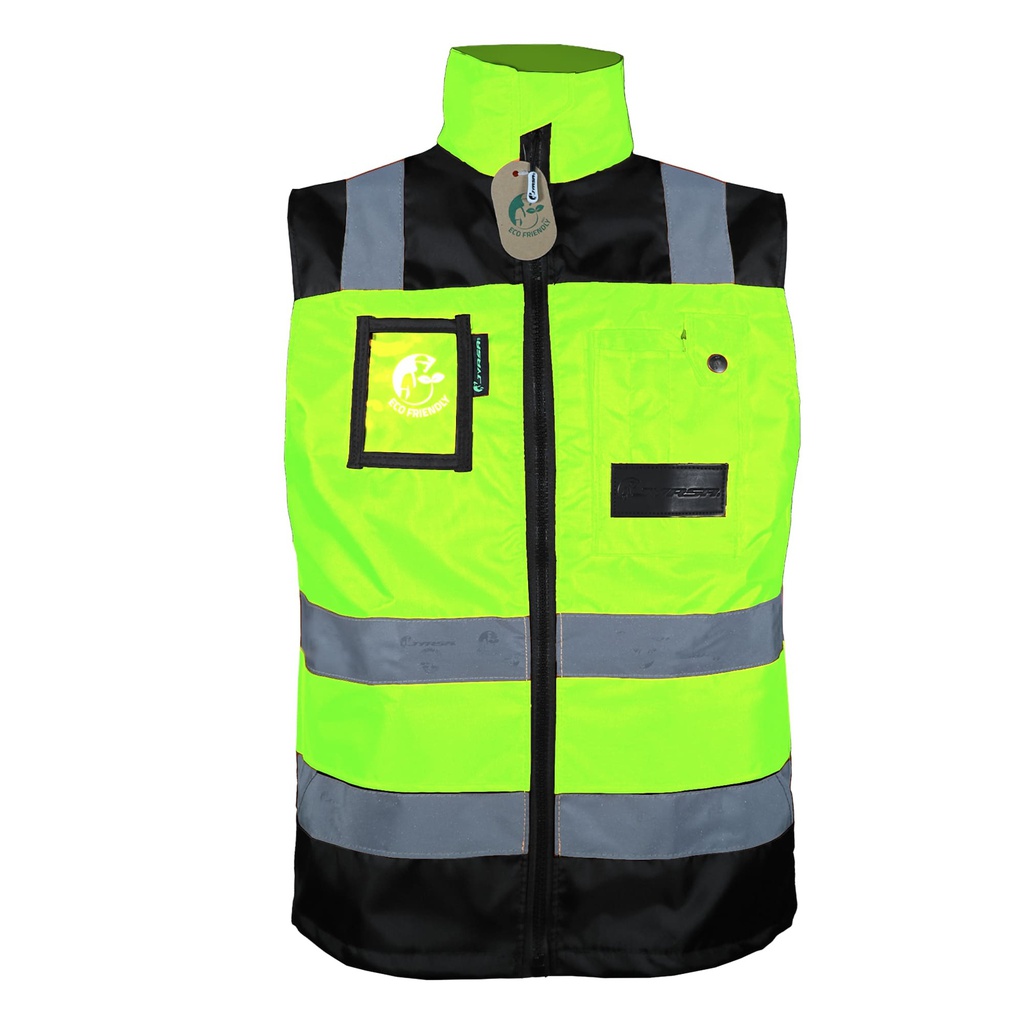 CHALECO ECOFRIENDLY EJECUTIVO DE TRABAJO, ANSI TIPO O CLASE 1, HIGH VISIBILIY AMARILLO/NEGRO T-GD.