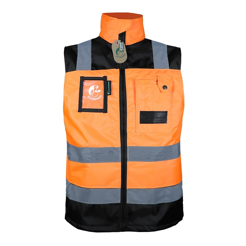 CHALECO ECOFRIENDLY EJECUTIVO DE TRABAJO, ANSI TIPO O CLASE 1, HIGH VISIBILIY ANARANJADO/NEGRO T-2XG.