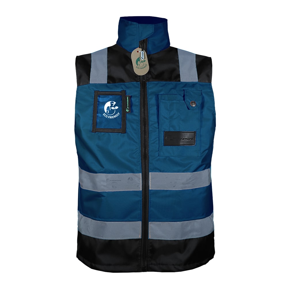 CHALECO ECOFRIENDLY EJECUTIVO DE TRABAJO, ANSI TIPO O CLASE 1, HIGH VISIBILIY AZUL/NEGRO T-2XG.