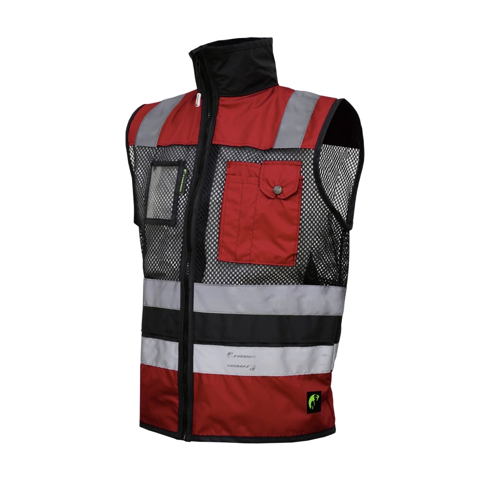 CHALECO DE MALLA ECOFRIENDLY EJECUTIVO DE TRABAJO, ANSI TIPO O CLASE 1, HIGH VISIBILIY ROJO/NEGRO T-GD.