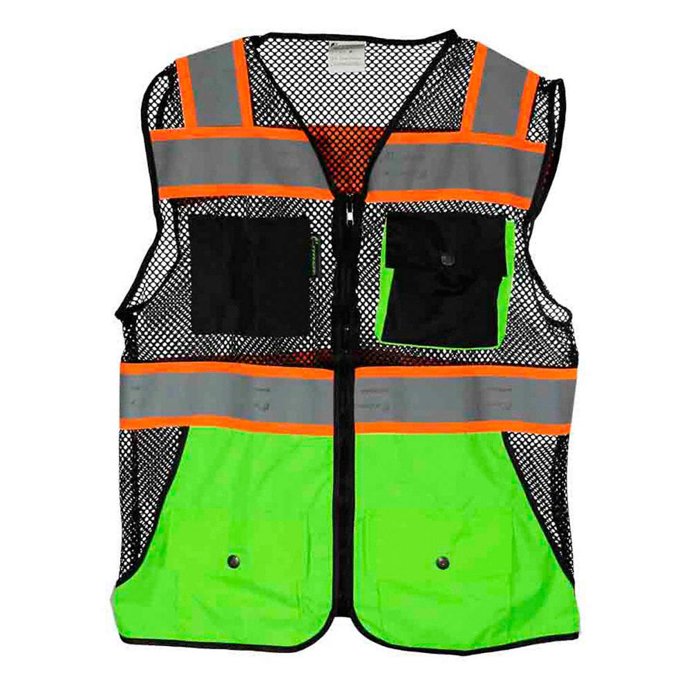 CHALECO DE MALLA NEGRO/VERDE ECOFRIENDLY C/REF BICOLOR AMARILLO 3 T-GD