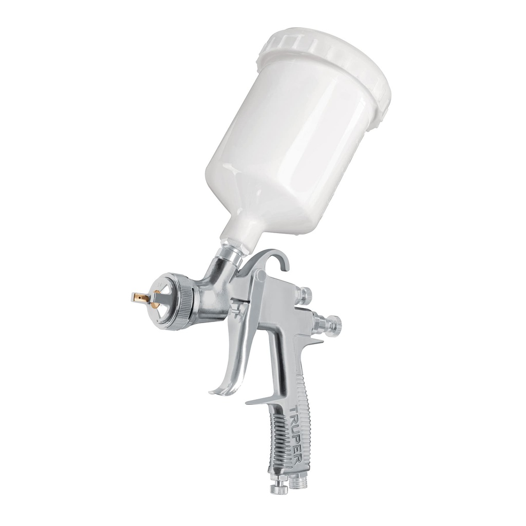 Pistola p/pintar gravedad LVLP vaso plastico, 1.7 mm, Truper