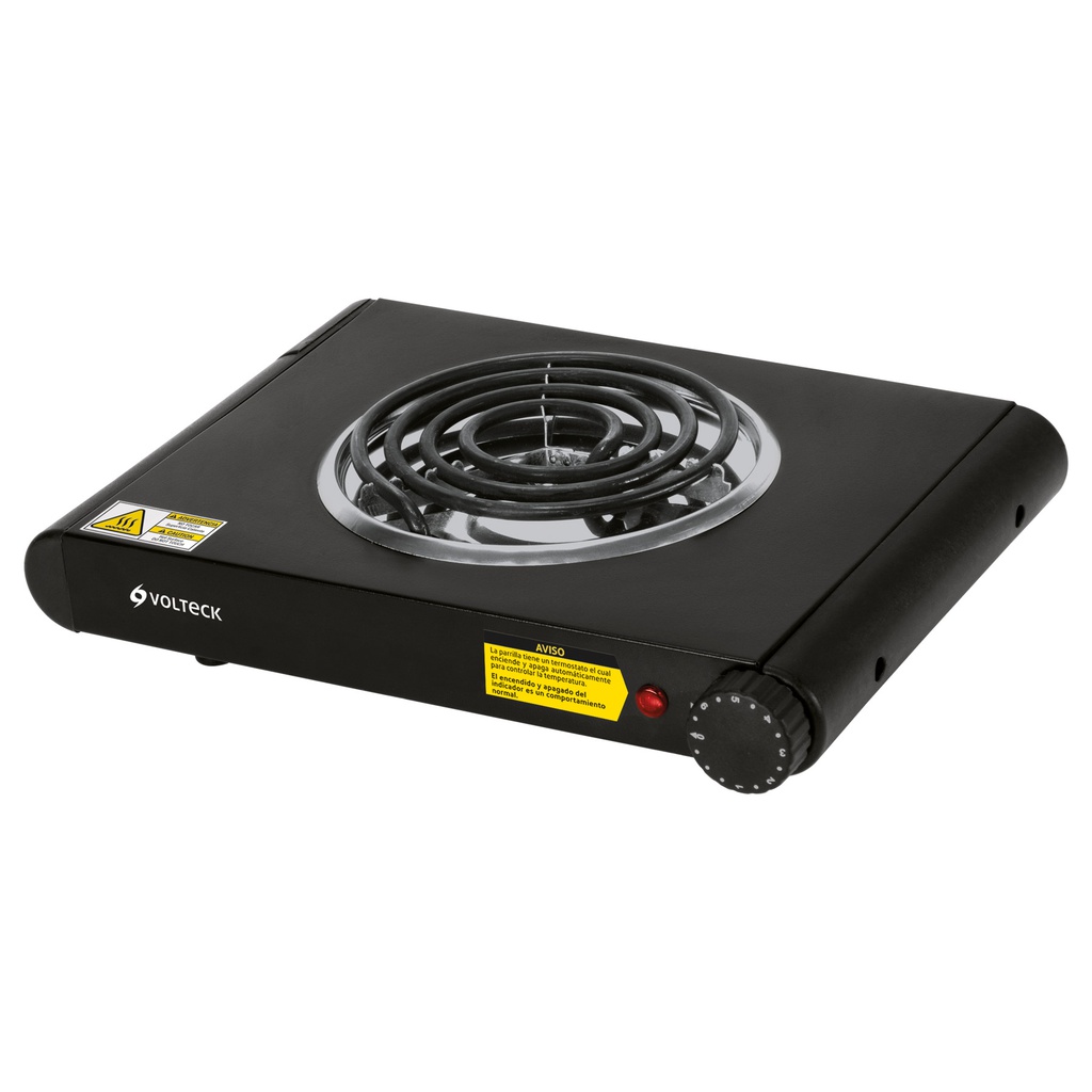 Parrilla electrica 1 quemador espiral, negra, Volteck