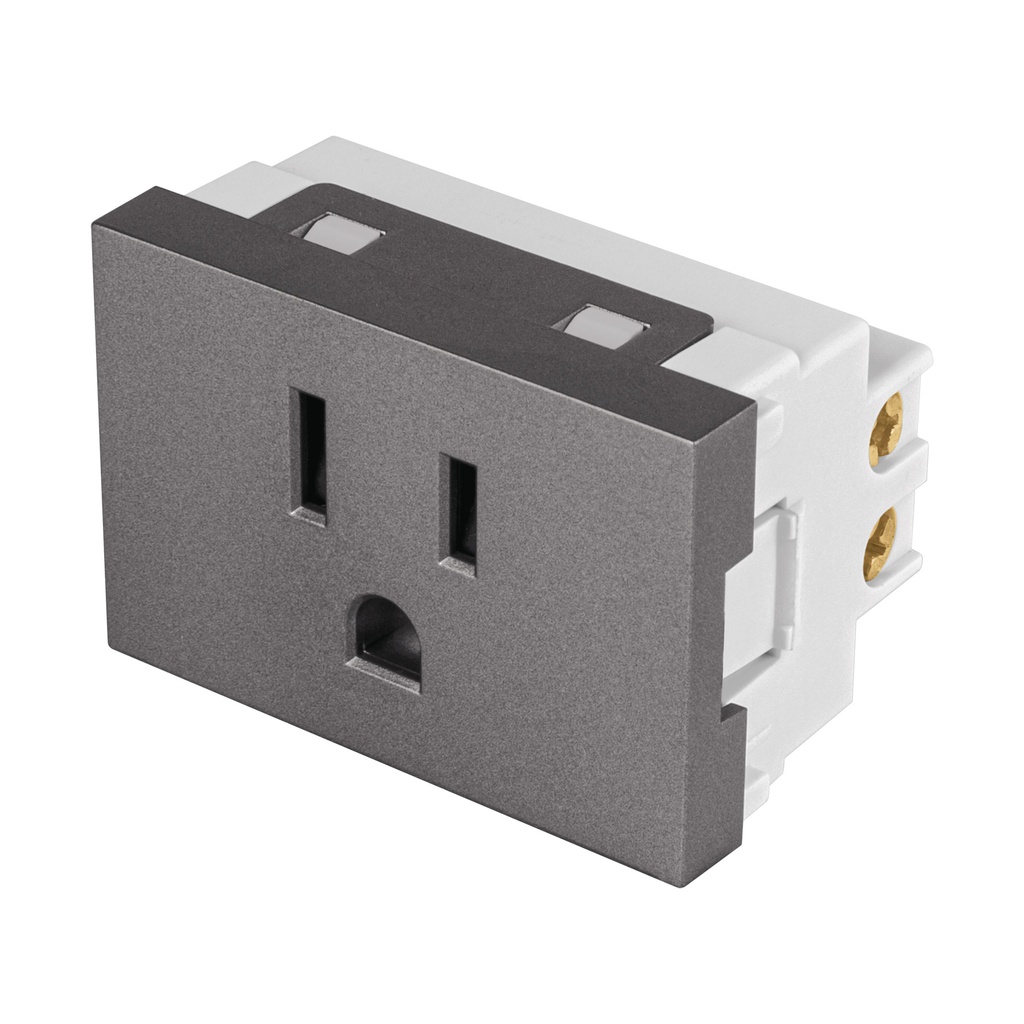 Contacto aterrizado acero inox de 1.5 modulos, linea Lisboa