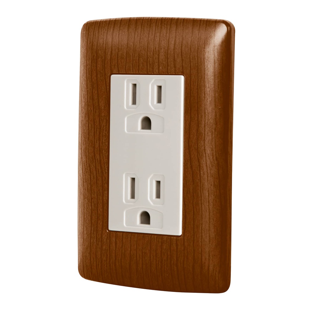 Contacto duplex aterrizado, color madera, linea Italiana 