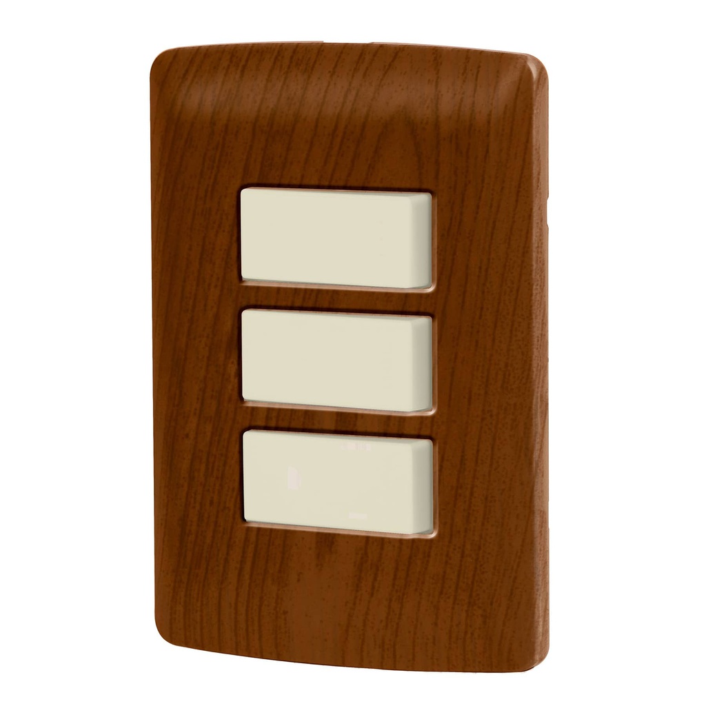 Placa armada 3 interruptores sencillos,madera,linea Italiana