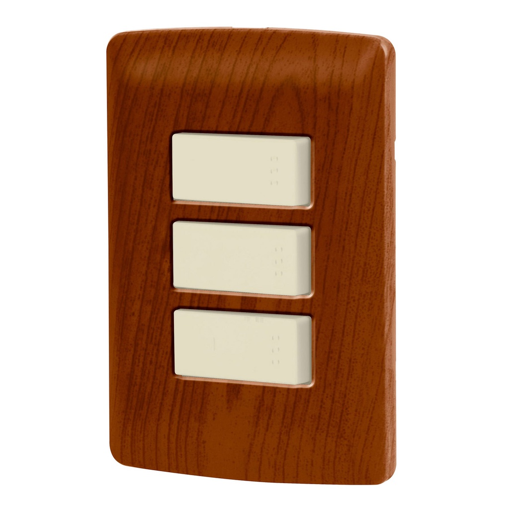 Placa armada 2 interruptores 1escalera,madera,linea Italiana