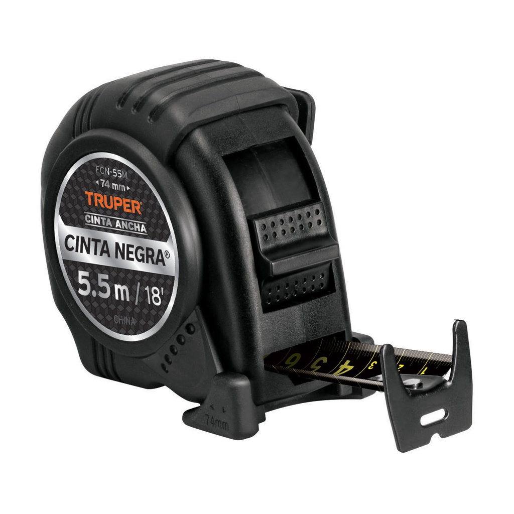 Flexometro contra impactos 5.5 m, Cinta Negra 25 mm, Truper