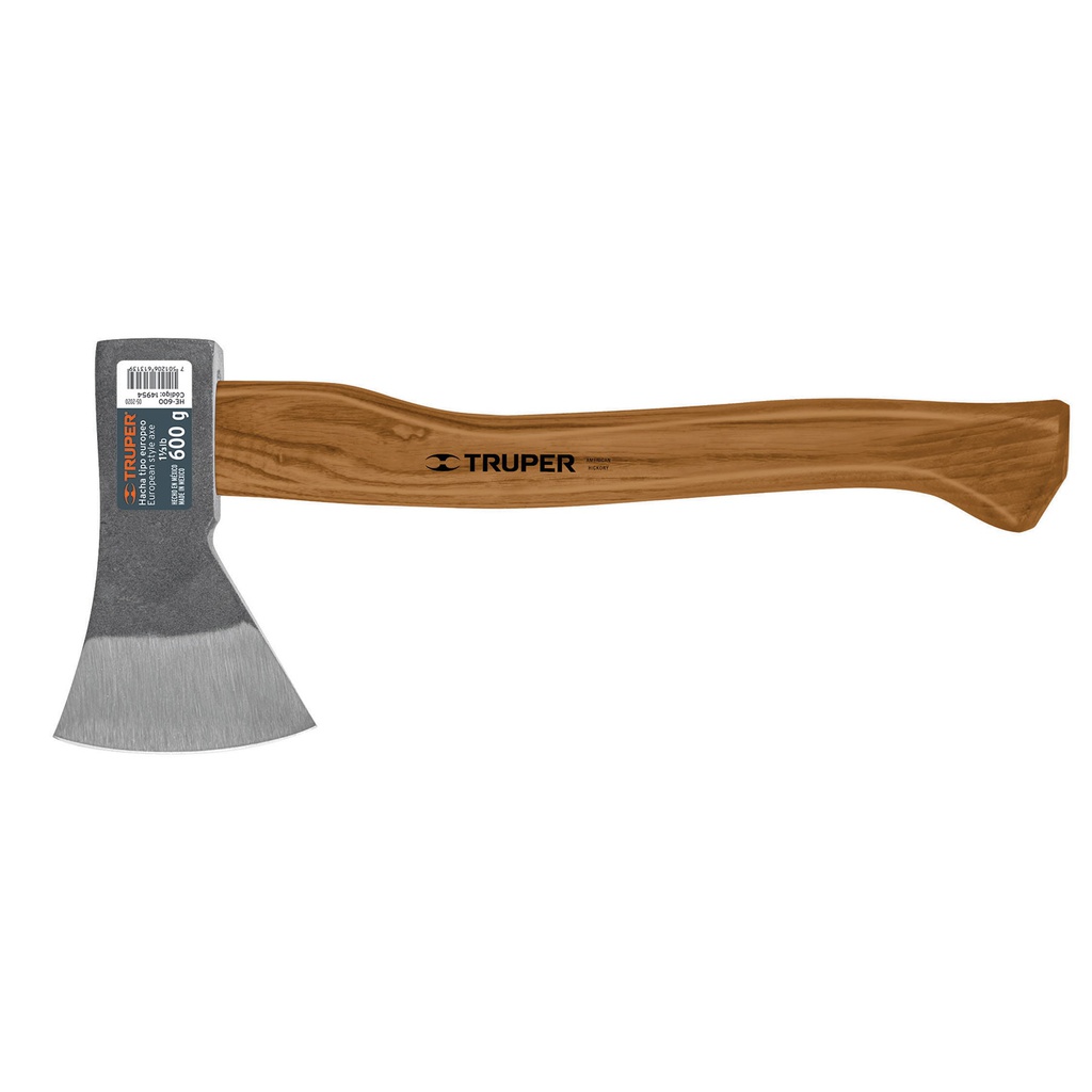 Hacha europea, 600 g, mango hickory 14', Truper