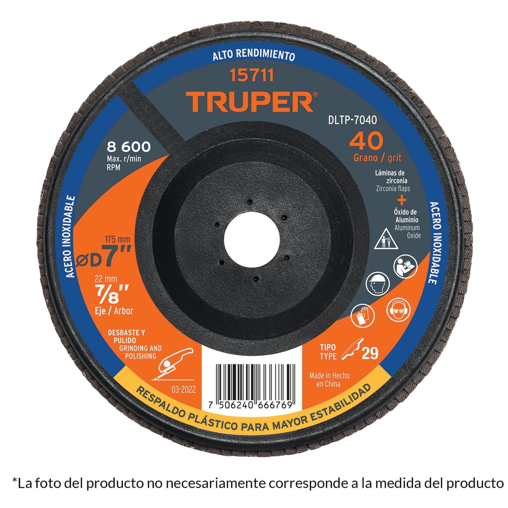 Disco 7' laminado respaldo plastico grano 120 centro 7/8'