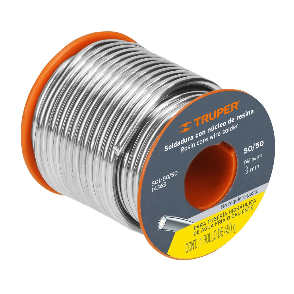 Soldadura con nucleo resina 50/50, tuberia hidraulica, 450 g