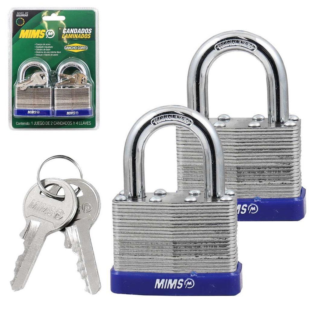 JUEGO  DE 4 CANDADOS DE ACERO CUERPO LAMINADO 30MM C/8 LLAVES (CAJA C/3 JGOS)