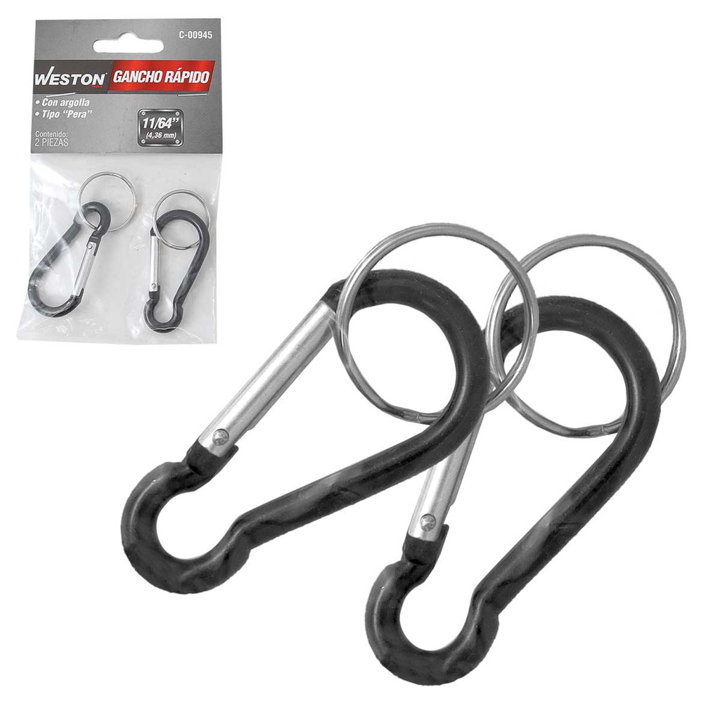 GANCHO RAPIDO DE ALUMINIO C/ARGOLLA TIPO PERA 4.4MMX50MM (PRECIO X PIEZA - EMPAQUE C/2 PZAS)