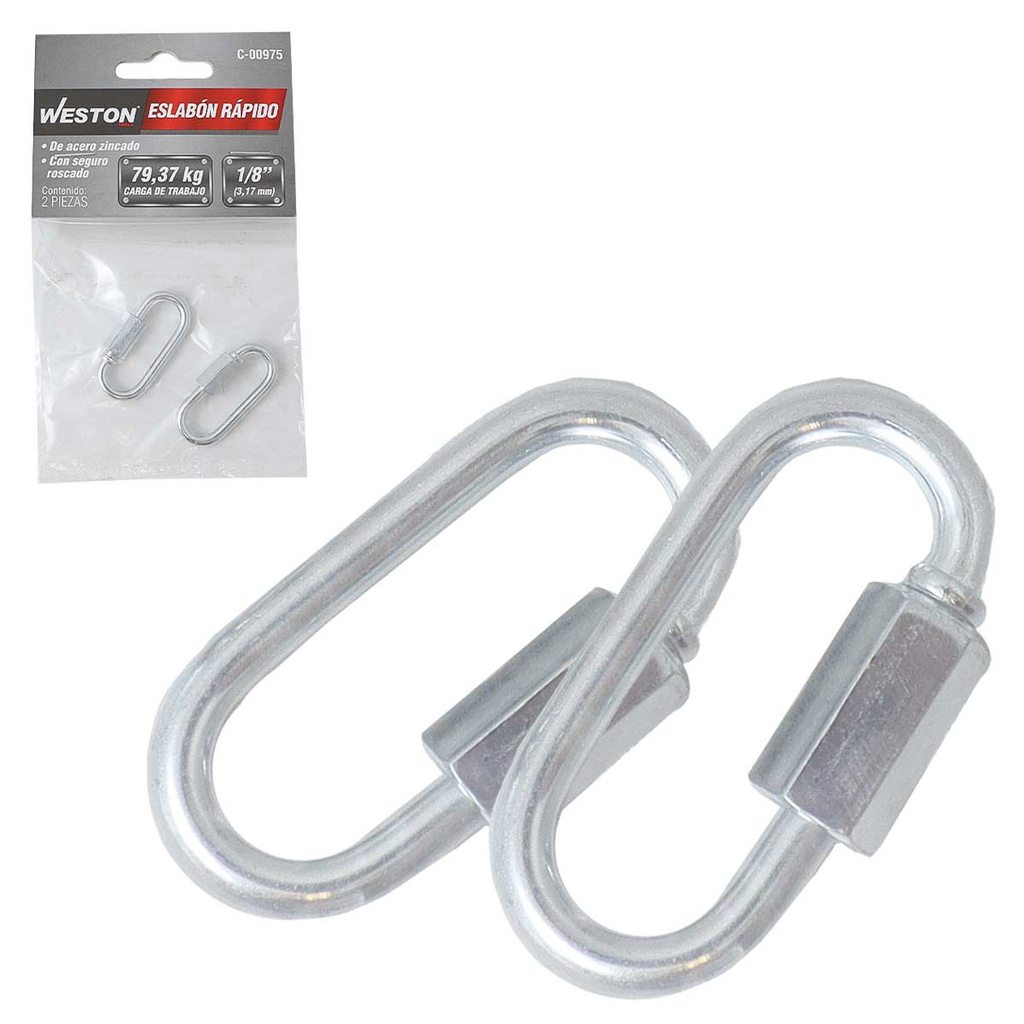 ESLABON RAPIDO ACABADO ZINC 5/16" X 75MM (PRECIO X PIEZA - EMPAQUE C/2 PZAS)