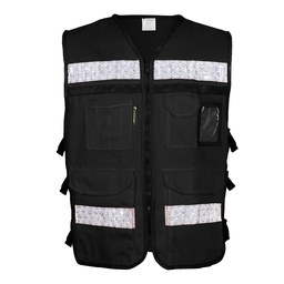 [SR-2020NECR2XG] CHALECO RESCATISTA ABIERTO NEGRO 100% ALGODON CON REFLEJANTE TALLA 2XG