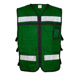 [SR-2020VCRCH] CHALECO RESCATISTA ABIERTO VERDE CON REFLEJANTE GRIS DE 2" TALLA CH