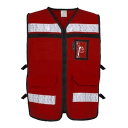 [ECO-2040GUCRMD] CHALECO RESCATISTA ABIERTO GUINDO ALGODON/POLIESTER CON REFLEJANTE TALLA MD